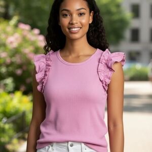 NWT Old Navy Ruffled Mixed Fabric Tank Top SZ L